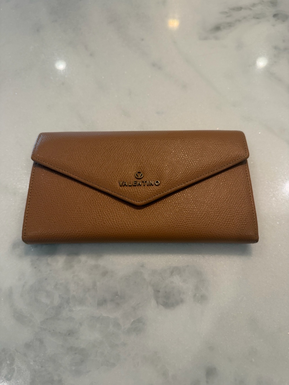 Valentino Tan Brown Textured Leather Envelope Wallet